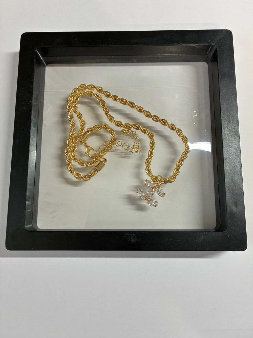 Gold Rope Chain Necklace With Interlocking Double-C Rhinestone Pendant - Picture 5 of 10